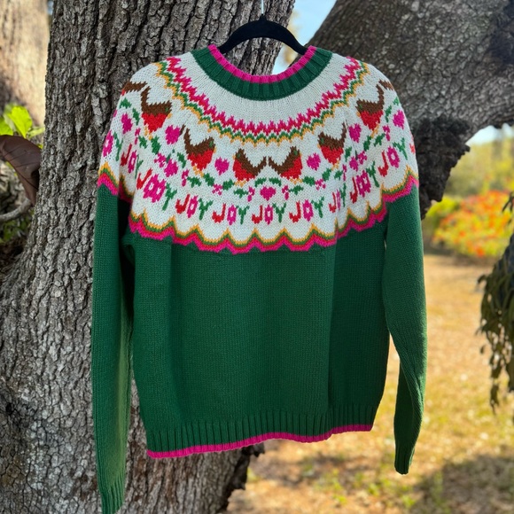 XL Lands End Lofty Birdseye Green and Pink Fair Isle chunky button up cardigan. - Picture 6 of 11